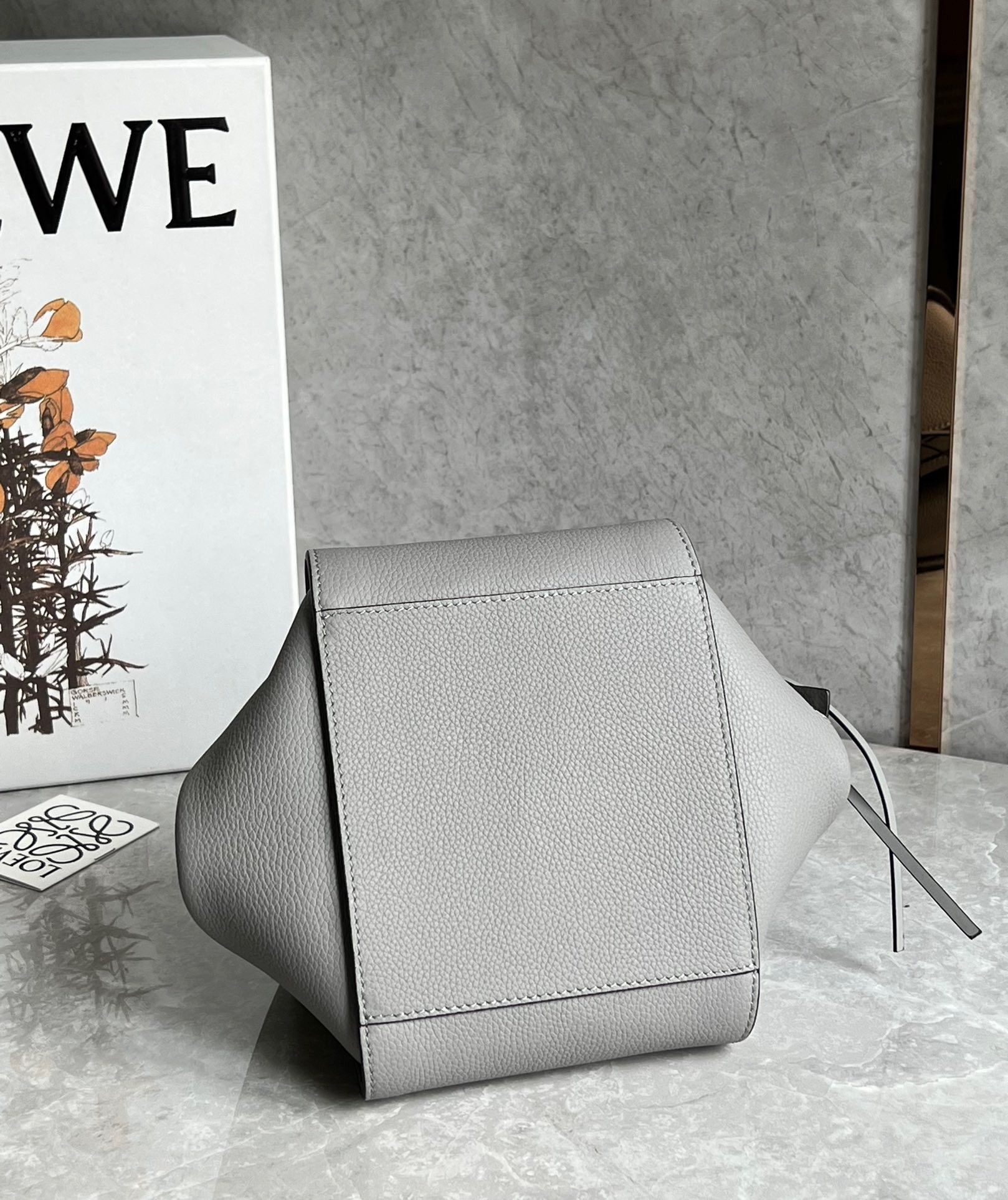 Loewe Compact Hammock Bag in Pearl Grey Grained Calfskin 484