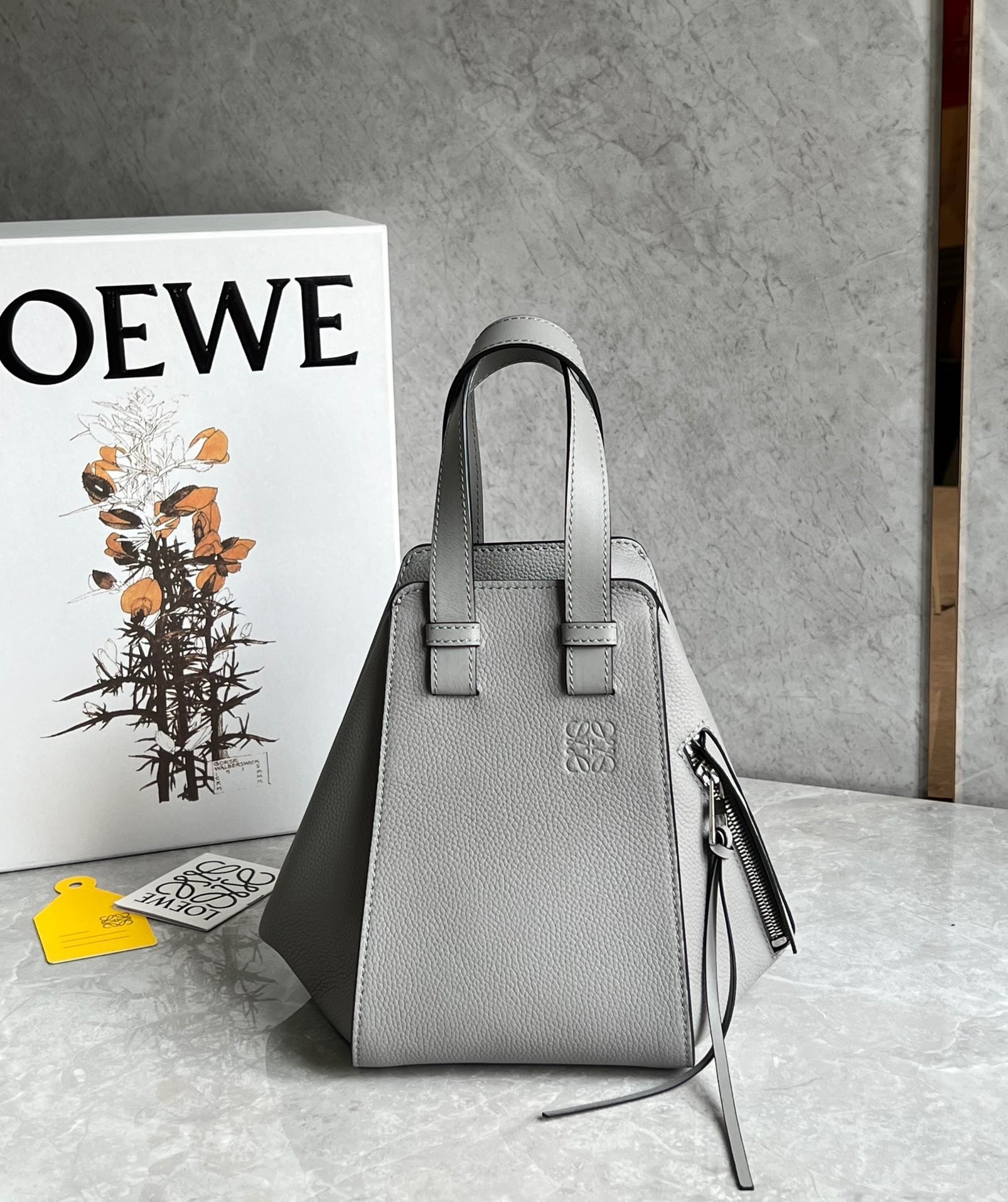 Loewe Compact Hammock Bag in Pearl Grey Grained Calfskin 484