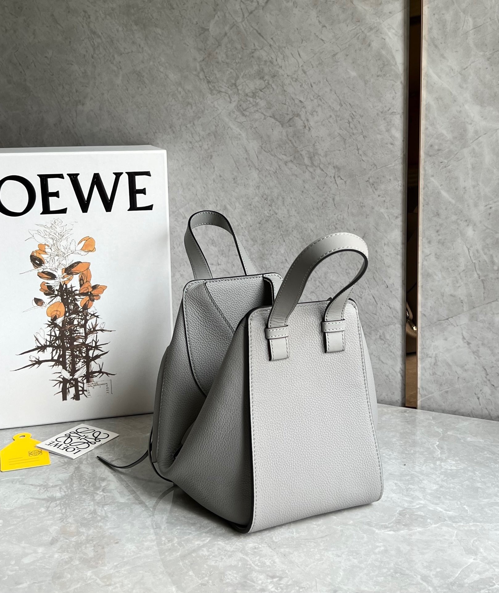 Loewe Compact Hammock Bag in Pearl Grey Grained Calfskin 484