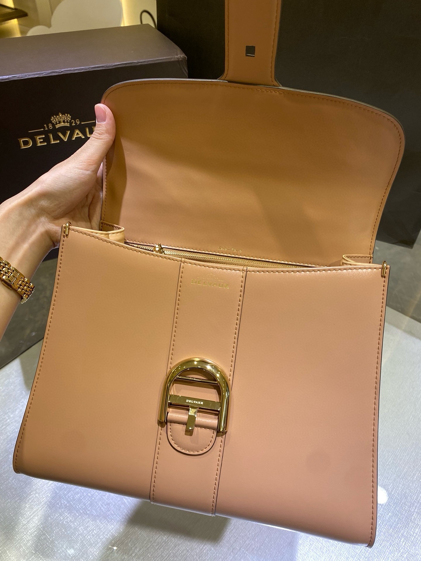 Delvaux Brillant MM Bag in Tender Beige Box Calf Leather 235