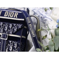 Dior Diorcamp Messenger Bag In Blue Oblique Embroidered Velvet 616