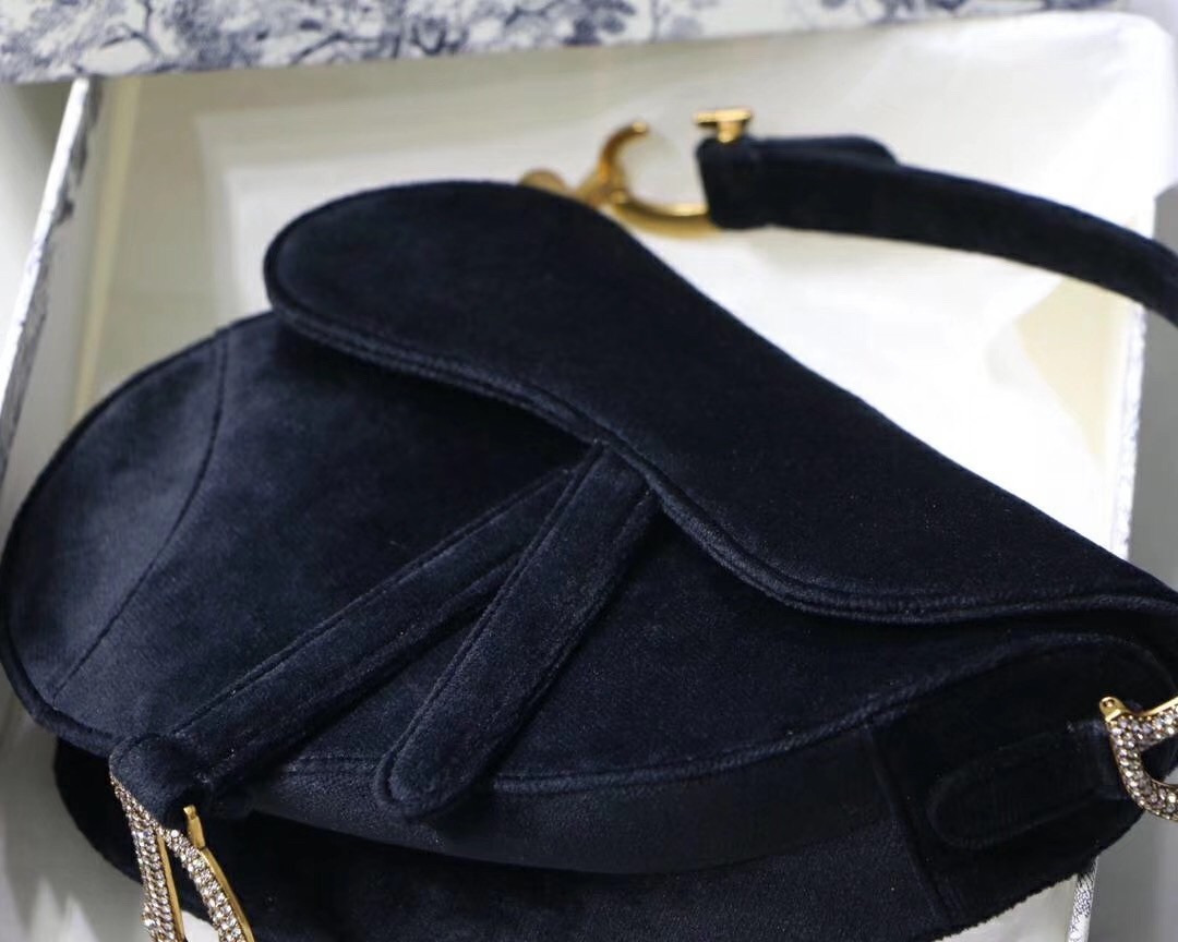 Dior Mini Saddle Bag In Black Velvet 599