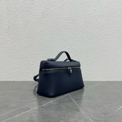 Loro Piana Extra Pocket Pouch L19 in Dark Blue Grained Leather 816