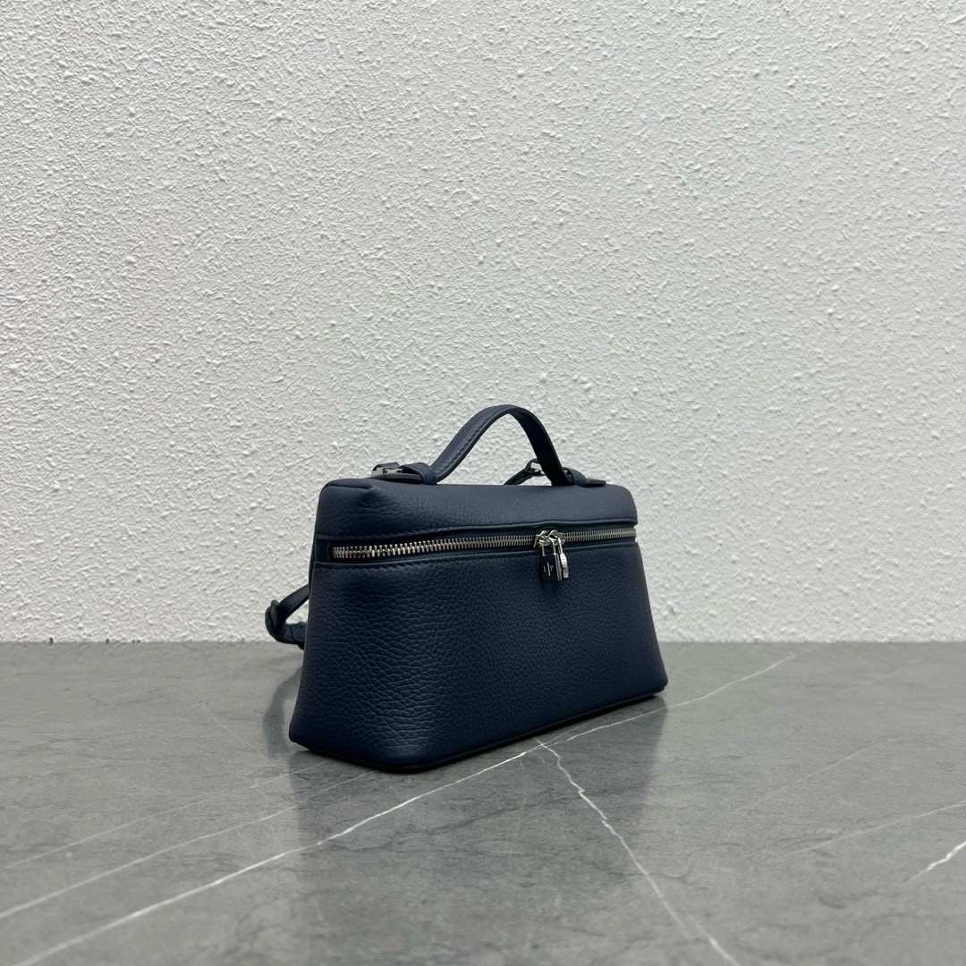 Loro Piana Extra Pocket Pouch L19 in Dark Blue Grained Leather 816