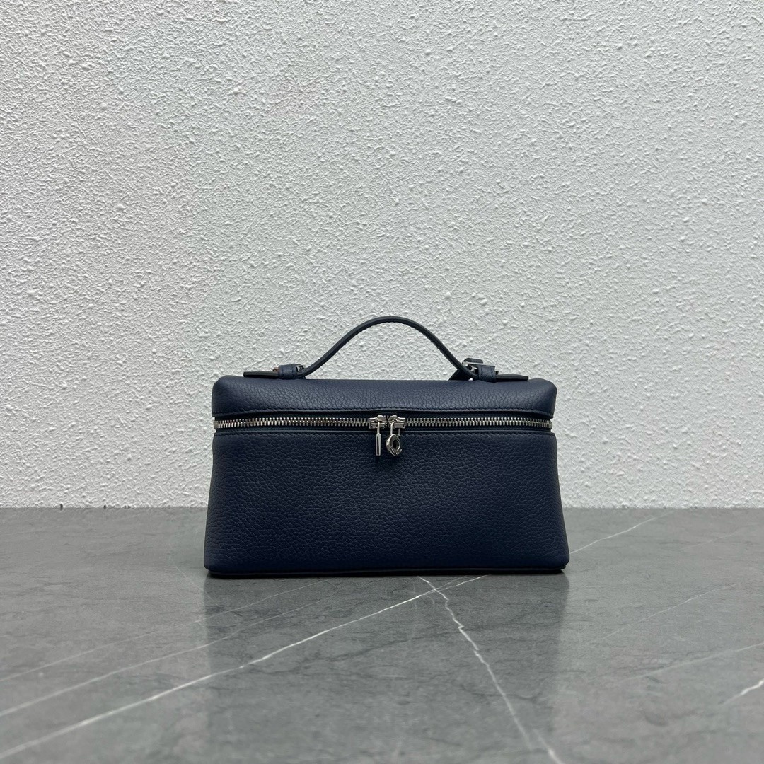 Loro Piana Extra Pocket Pouch L19 in Dark Blue Grained Leather 816