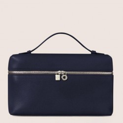 Loro Piana Extra Pocket Pouch L27 in Dark Blue Grained Leather 856