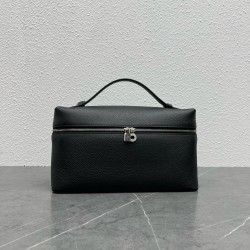 Loro Piana Extra Pocket Pouch L27 in Black Grained Leather 969