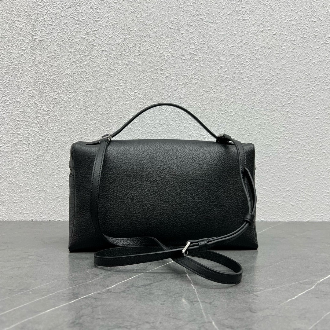 Loro Piana Extra Pocket Pouch L27 in Black Grained Leather 969