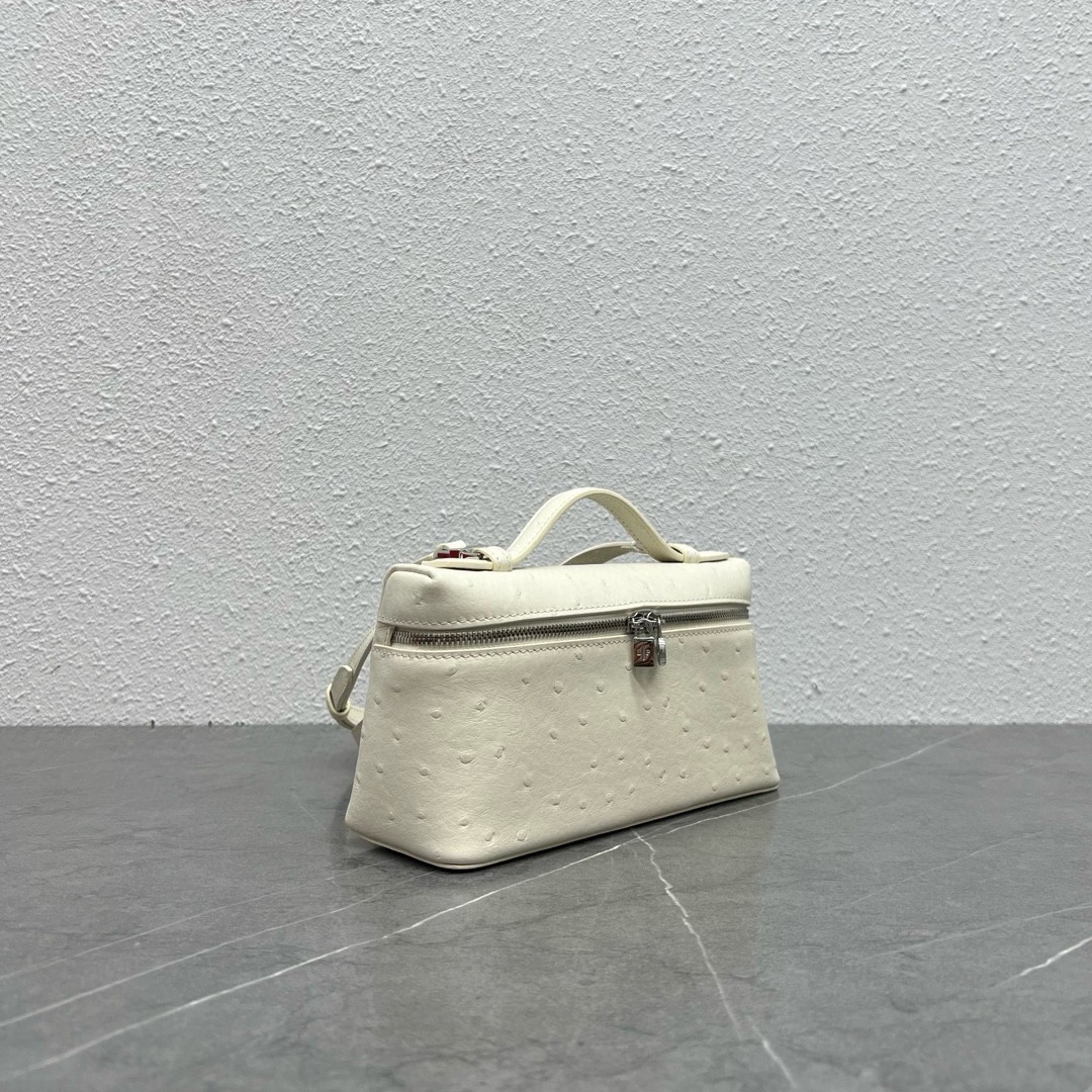 Loro Piana Extra Pocket Pouch L19 in White Ostrich-embossed Leather 124