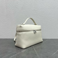 Loro Piana Extra Pocket Pouch L27 in White Grained Leather 890