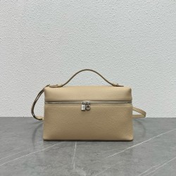 Loro Piana Extra Pocket Pouch L27 in Beige Grained Leather 983