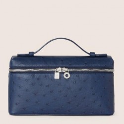 Loro Piana Extra Pocket Pouch L19 in Blue Ostrich-embossed Leather 042