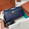 Loro Piana Extra Pocket Pouch L19 in Blue Ostrich-embossed Leather 042