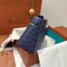 Loro Piana Extra Pocket Pouch L19 in Blue Ostrich-embossed Leather 042