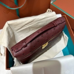 Loro Piana Extra Pocket Pouch L19 in Burgundy Ostrich-embossed Leather 102