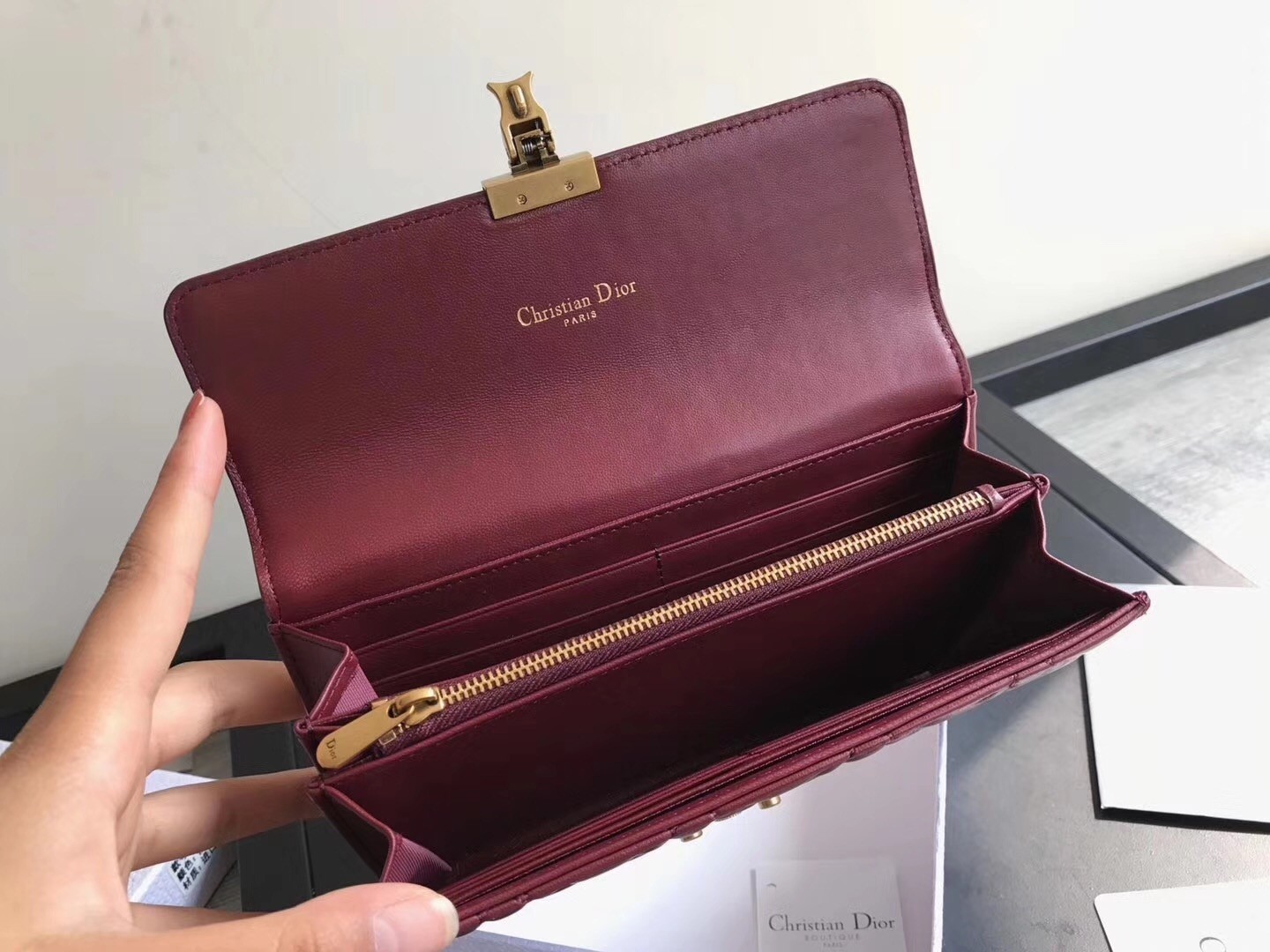 Dior DiorAddict Continental Wallet In Bordeaux Lambskin 935