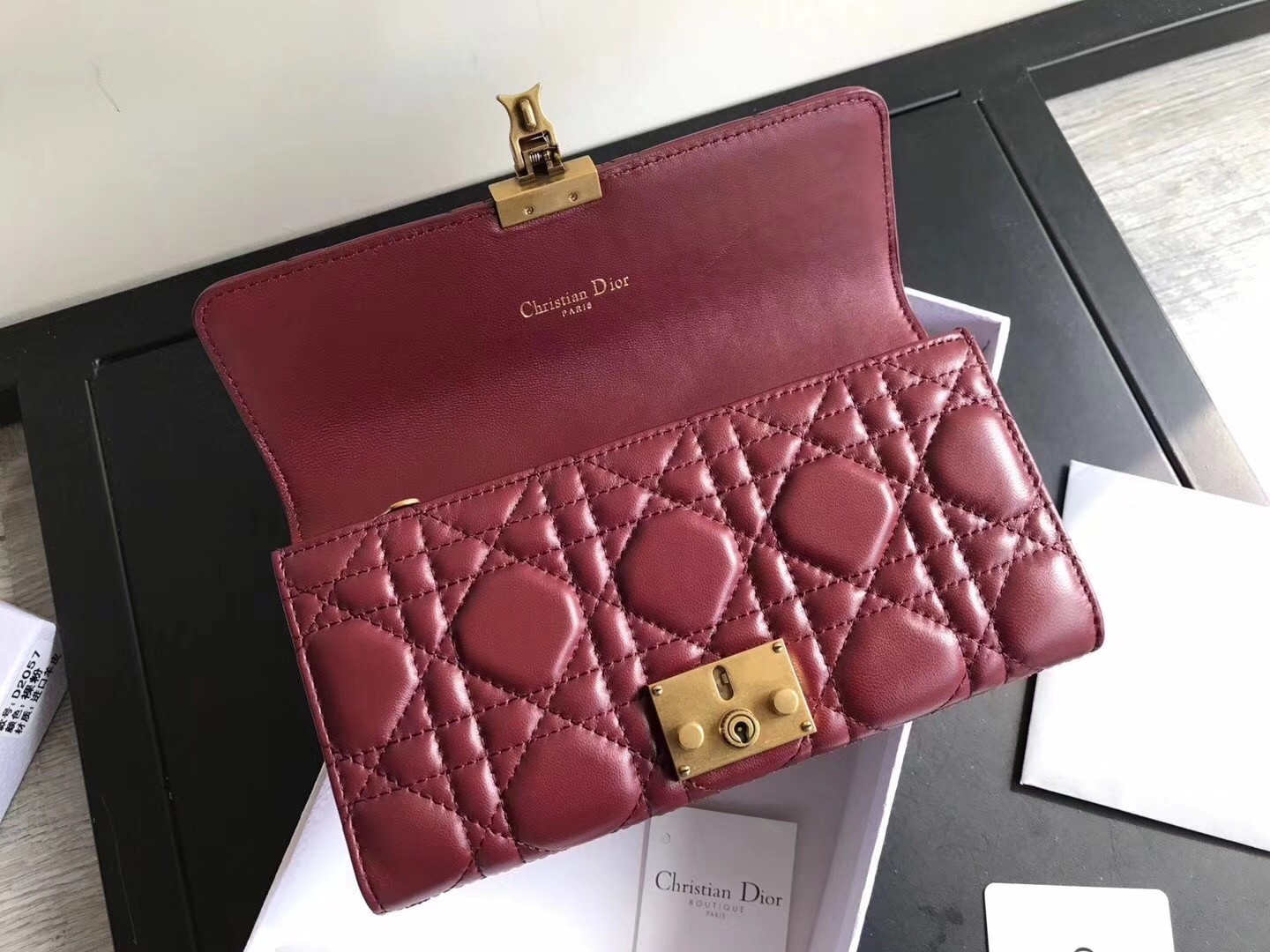 Dior DiorAddict Continental Wallet In Bordeaux Lambskin 935