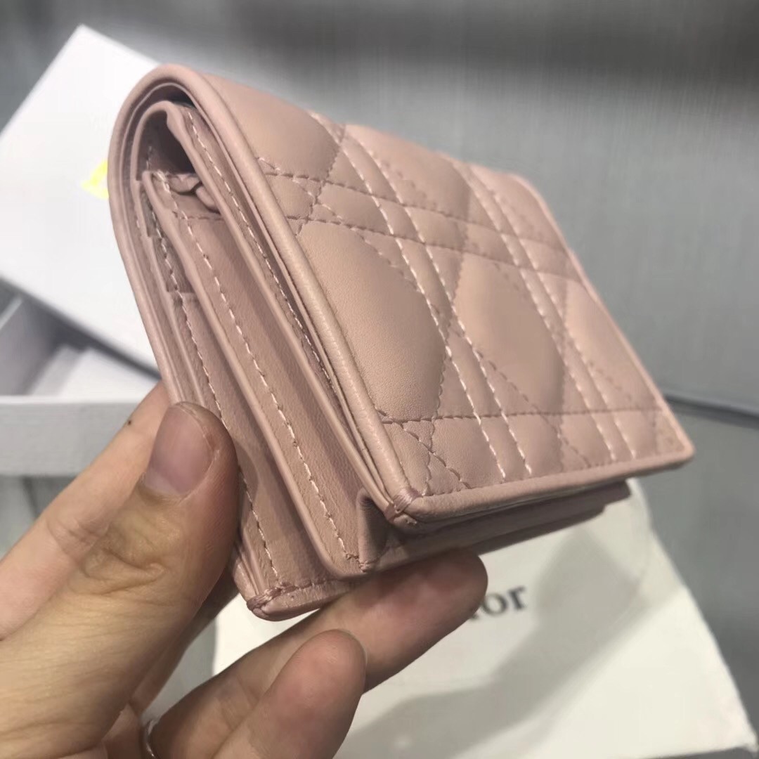 Dior Mini Lady Dior Wallet In Pink Lambskin 017