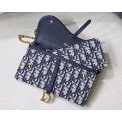 Dior Saddle Chain Wallet In Blue Oblique Canvas  390