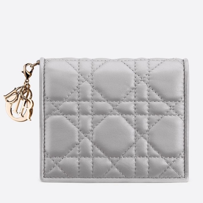 Dior Mini Lady Dior Wallet In Opal Grey Pearly Lambskin 553