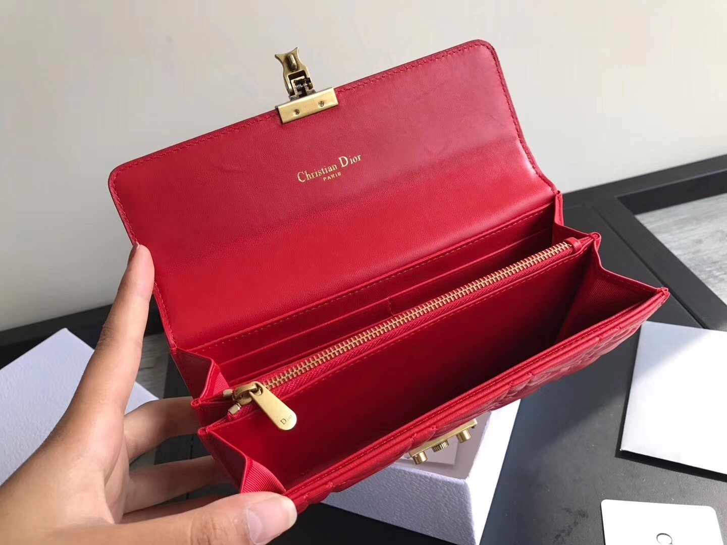 Dior DiorAddict Continental Wallet In Red Lambskin 586