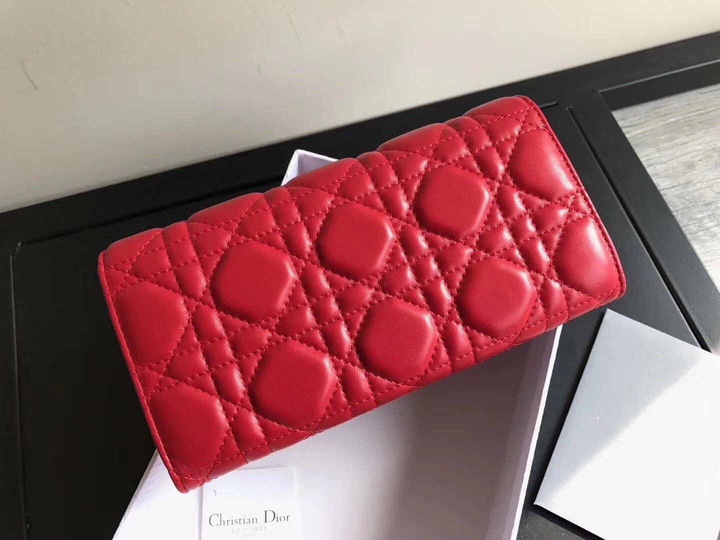 Dior DiorAddict Continental Wallet In Red Lambskin 586