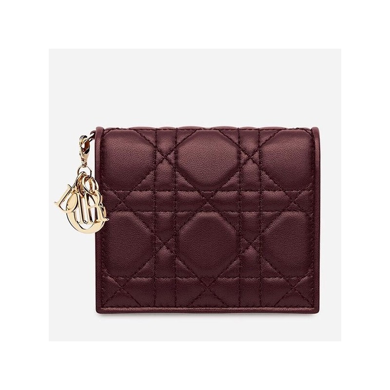 Dior Mini Lady Dior Wallet In Bordeaux Lambskin 277