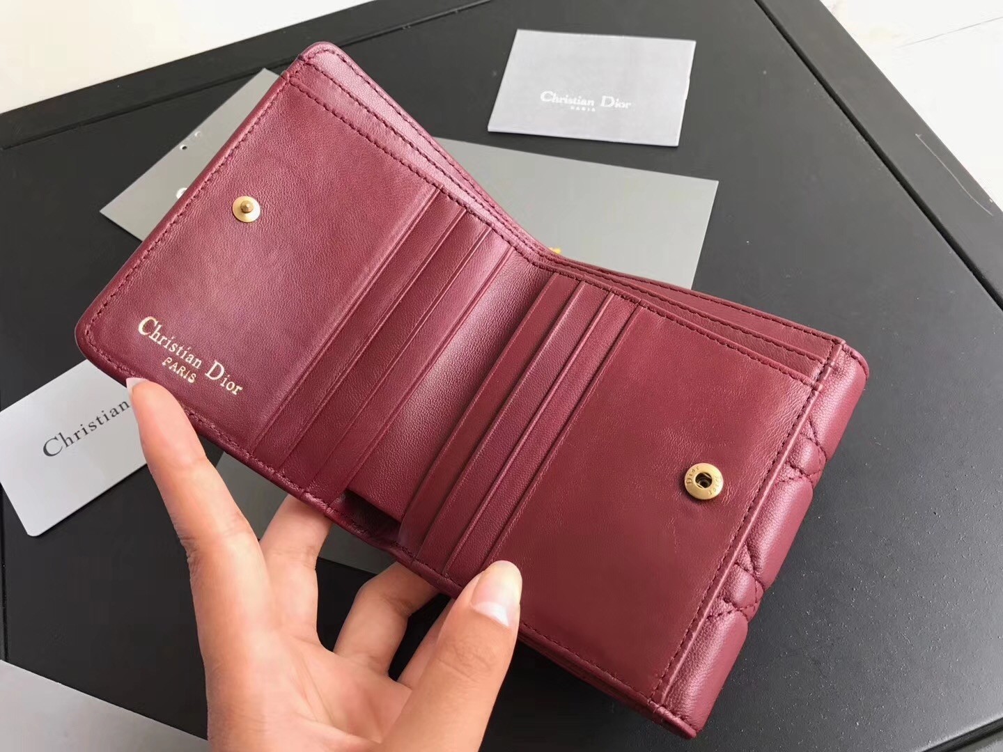 Dior French DiorAddict Wallet In Bordeaux Lambskin 310