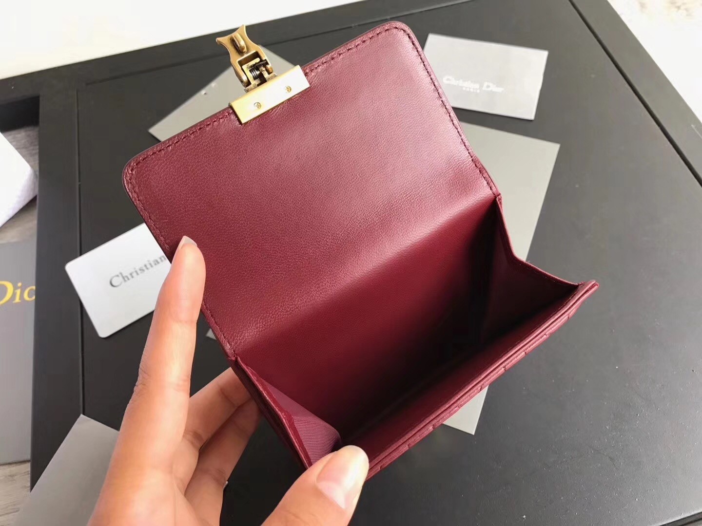 Dior French DiorAddict Wallet In Bordeaux Lambskin 310