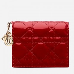 Dior Mini Lady Dior Wallet In Red Patent Leather 824