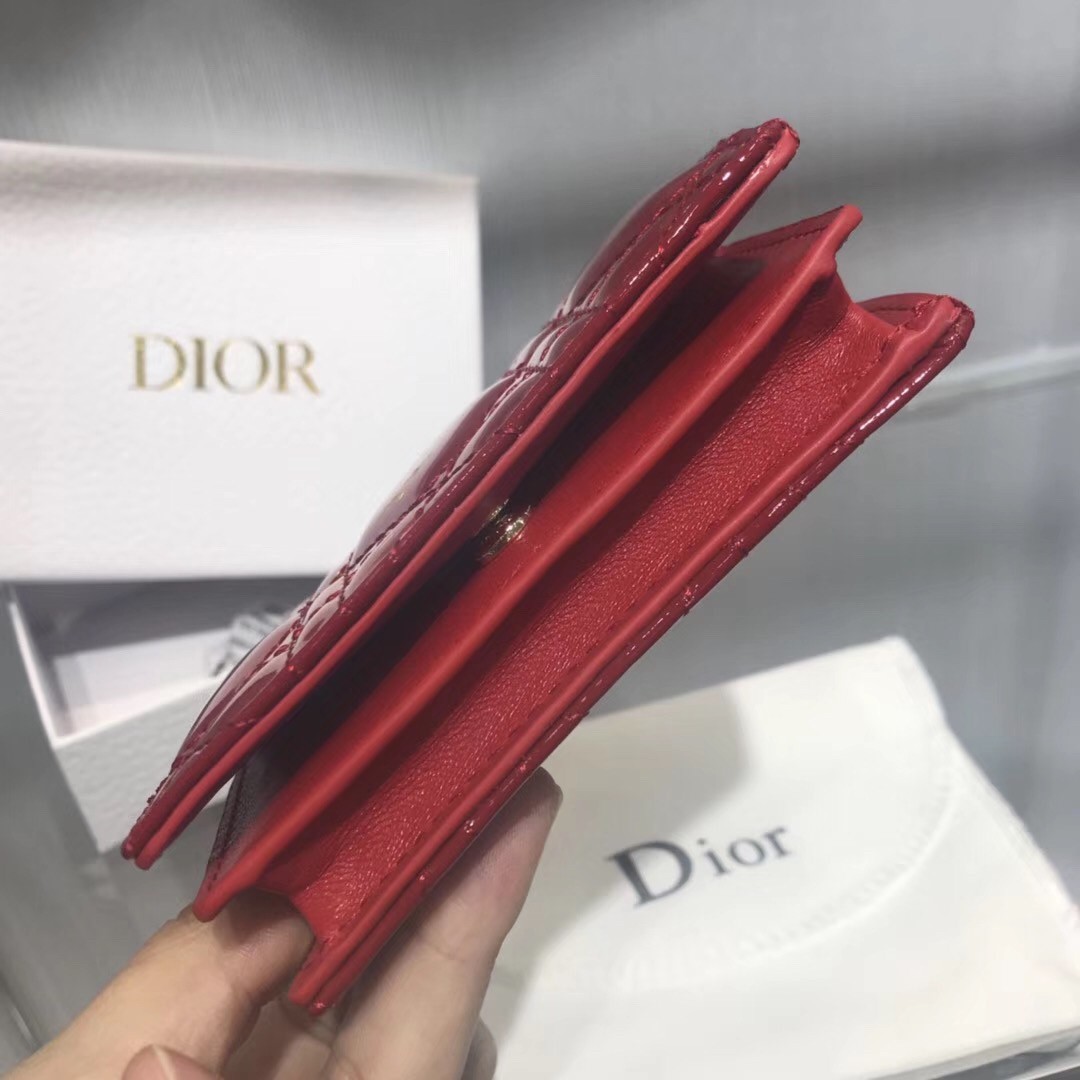 Dior Mini Lady Dior Wallet In Red Patent Leather 824