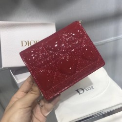 Dior Mini Lady Dior Wallet In Red Patent Leather 824