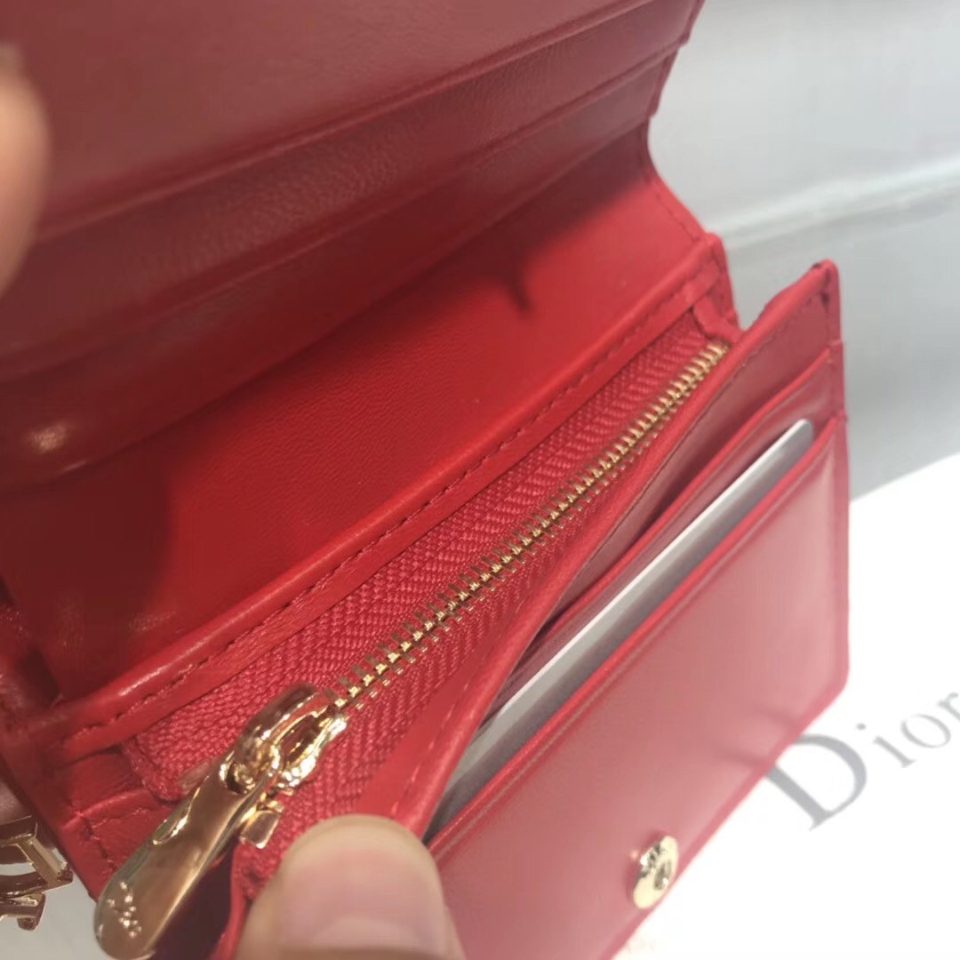 Dior Mini Lady Dior Wallet In Red Patent Leather 824