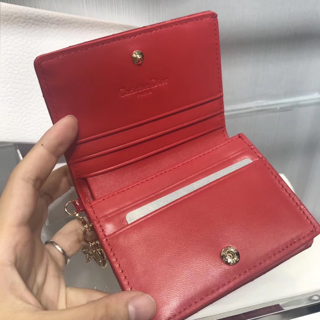 Dior Mini Lady Dior Wallet In Red Patent Leather 824