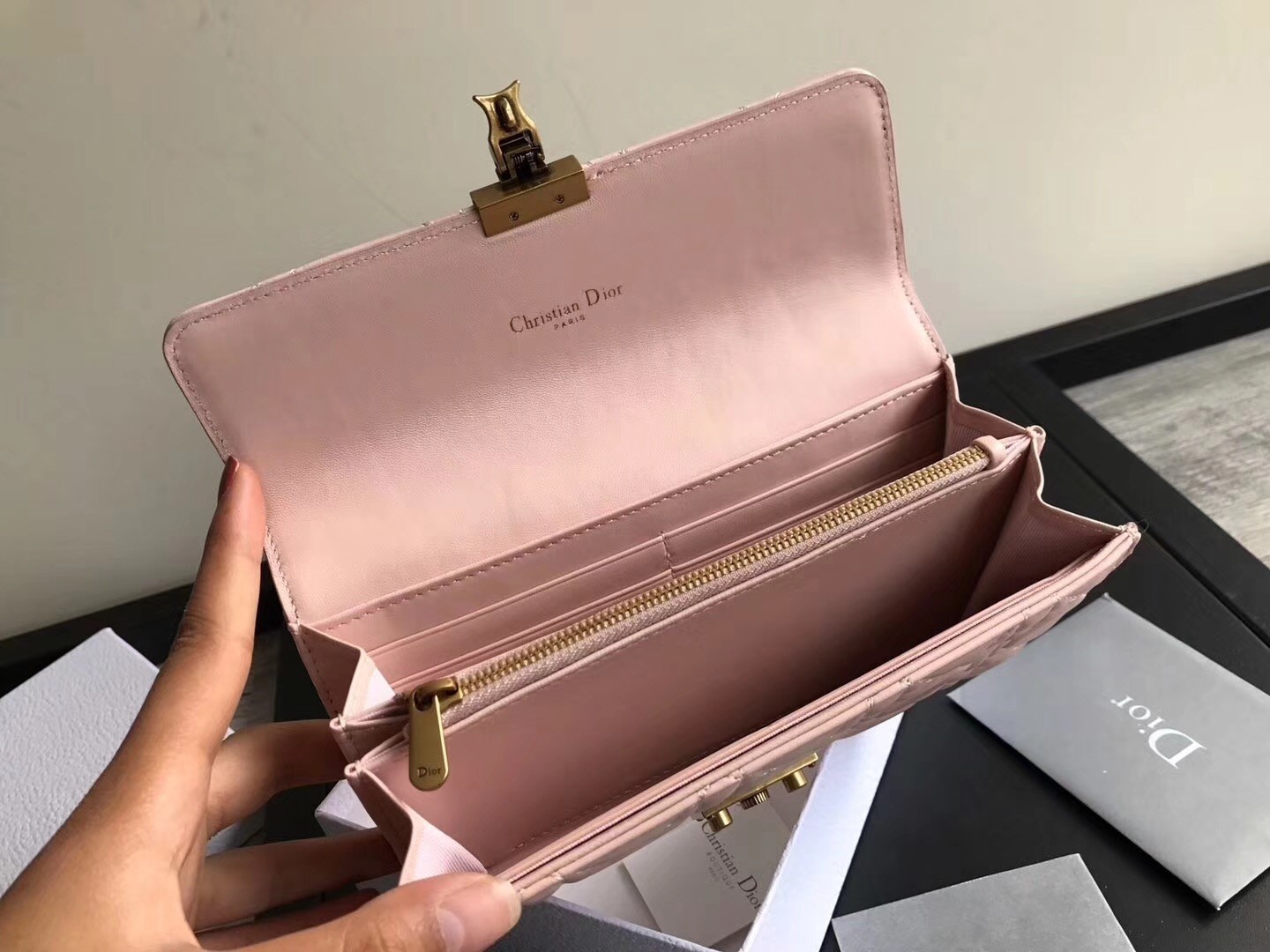 Dior DiorAddict Continental Wallet In Pink Lambskin 877