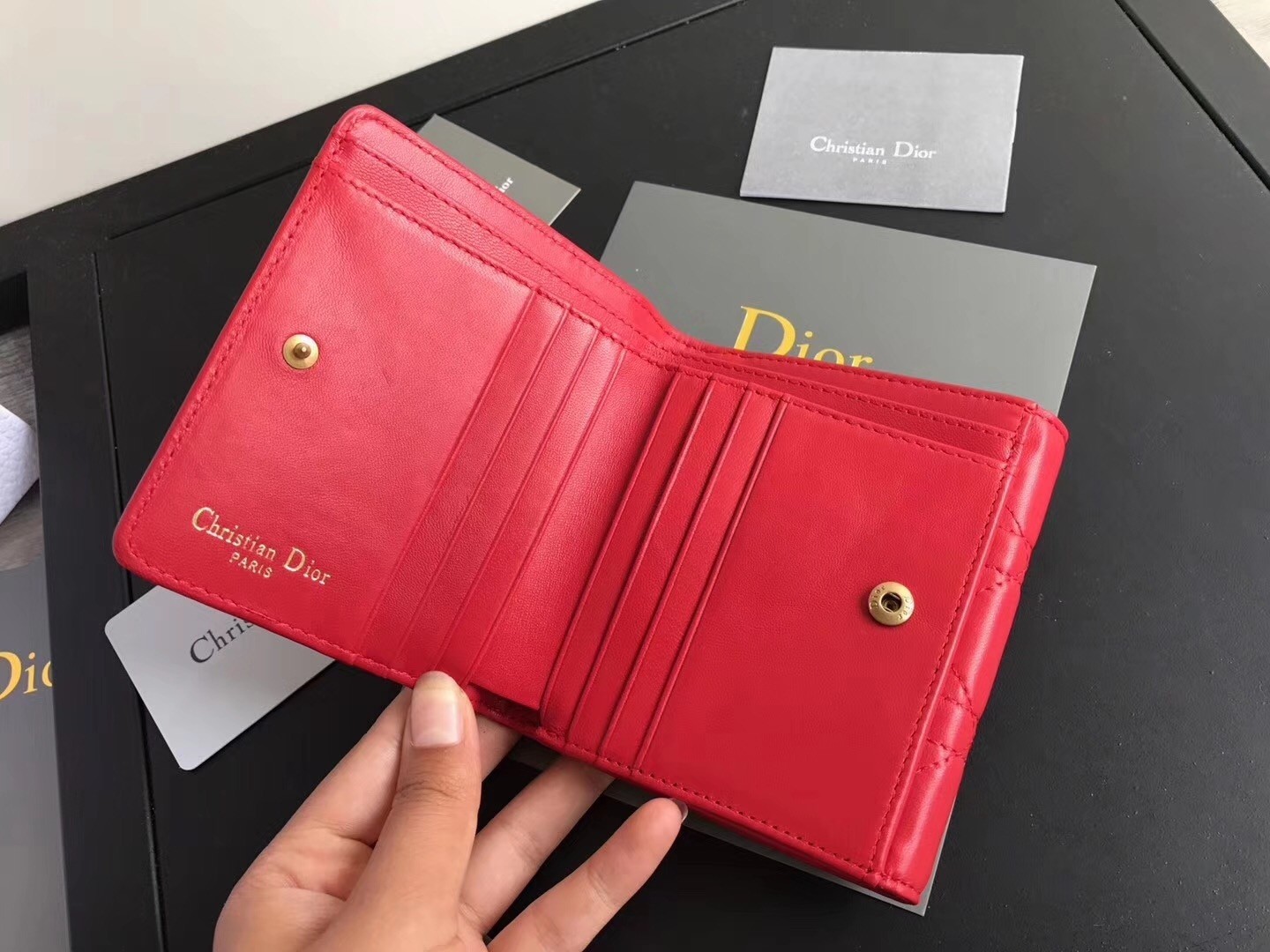 Dior French DiorAddict Wallet In Red Lambskin 147