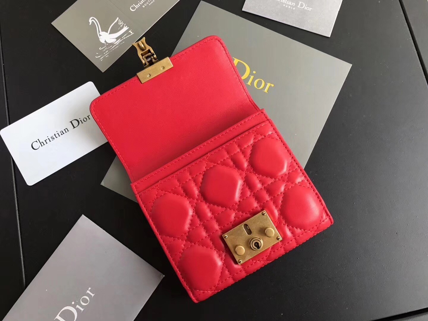 Dior French DiorAddict Wallet In Red Lambskin 147