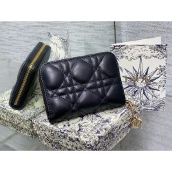 Dior Lady Dior Voyageur Small Coin Purse in Black Lambskin 748