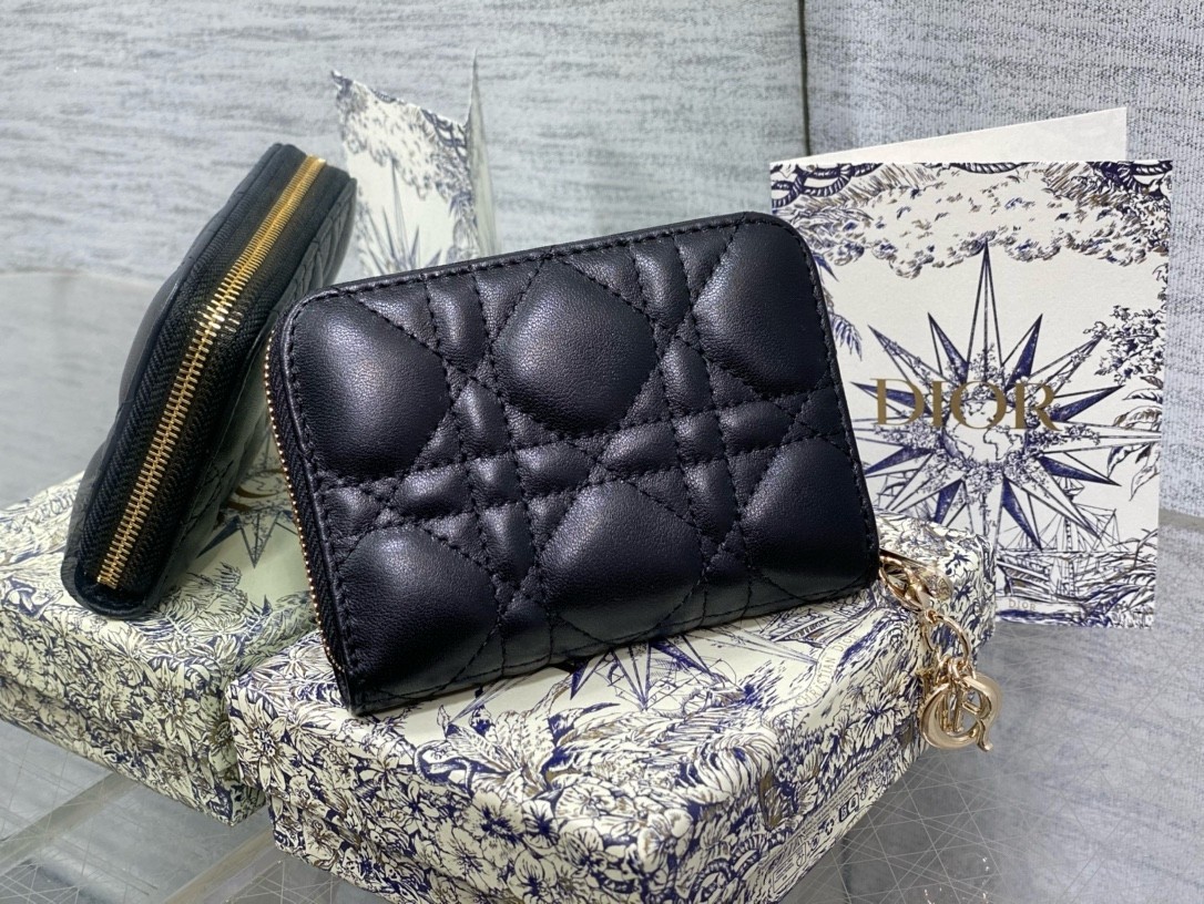 Dior Lady Dior Voyageur Small Coin Purse in Black Lambskin 748