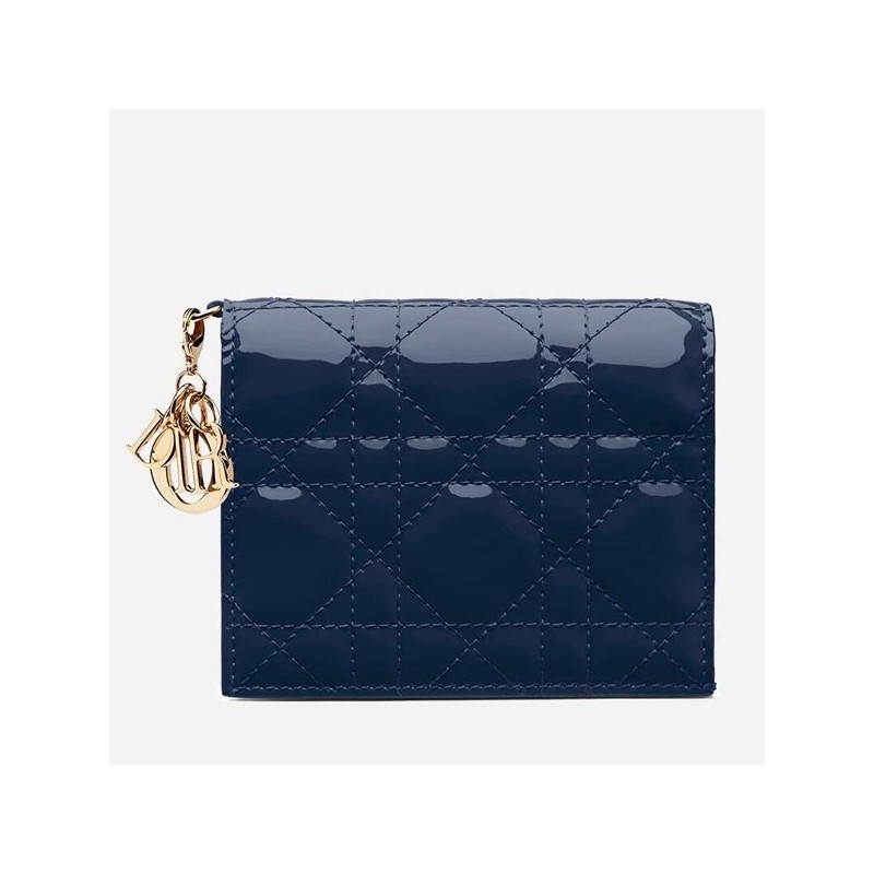 Dior Mini Lady Dior Wallet In Indigo Blue Patent Leather 738