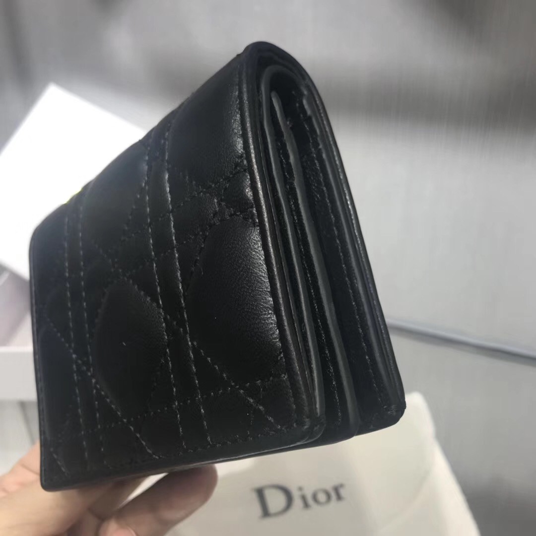 Dior Mini Lady Dior Wallet In Black Lambskin 424