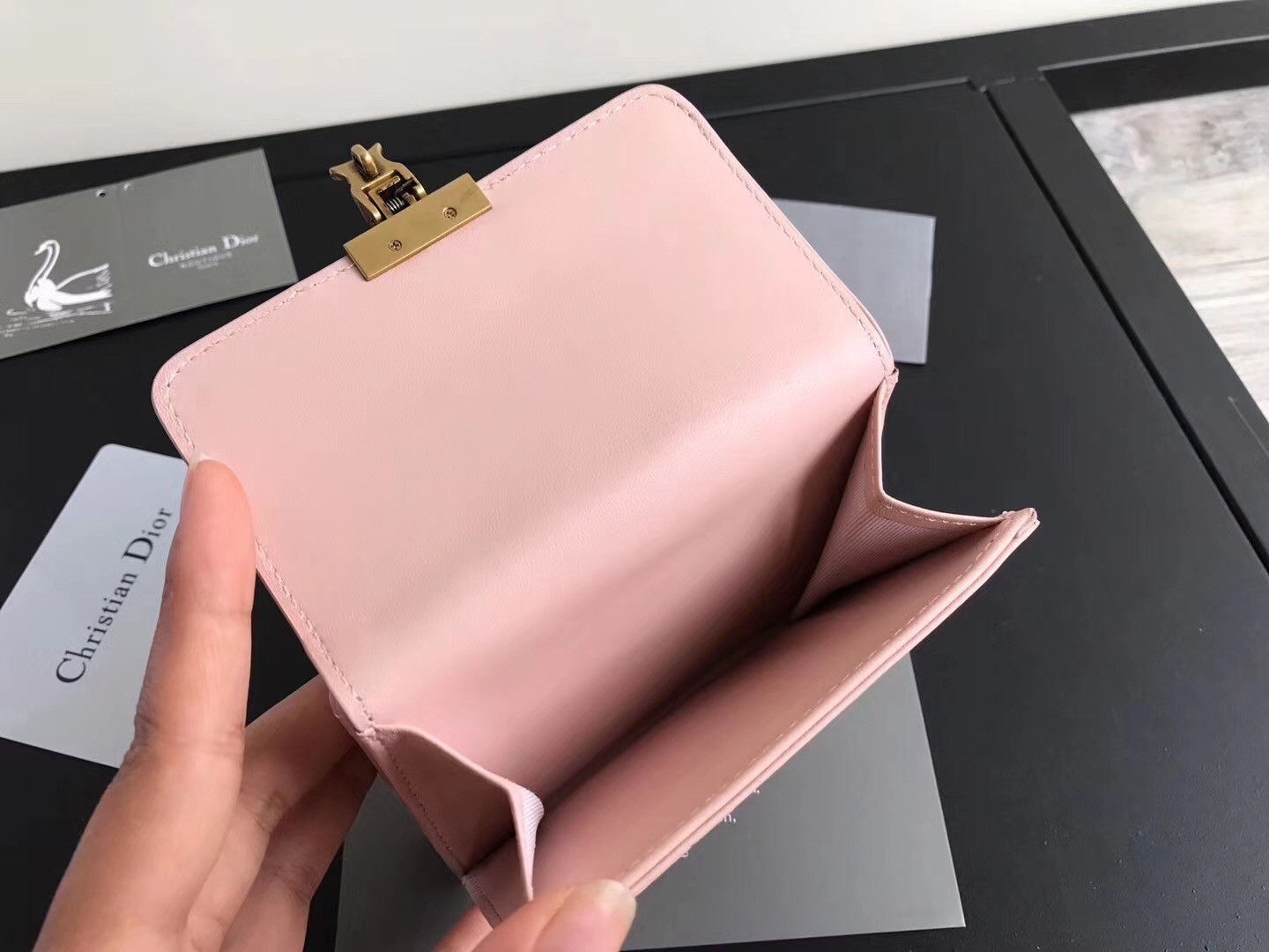 Dior French DiorAddict Wallet In Pink Lambskin 461