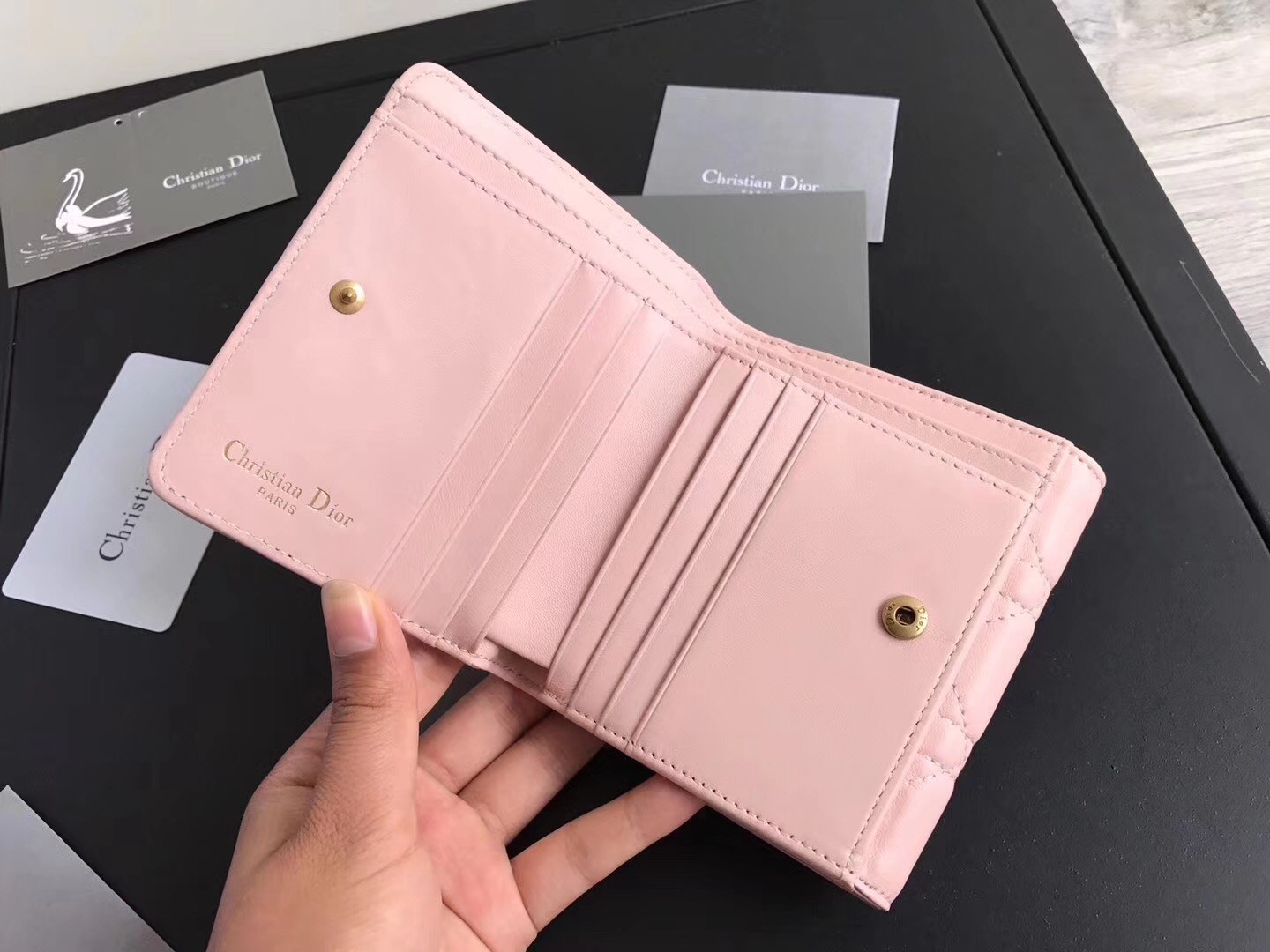 Dior French DiorAddict Wallet In Pink Lambskin 461