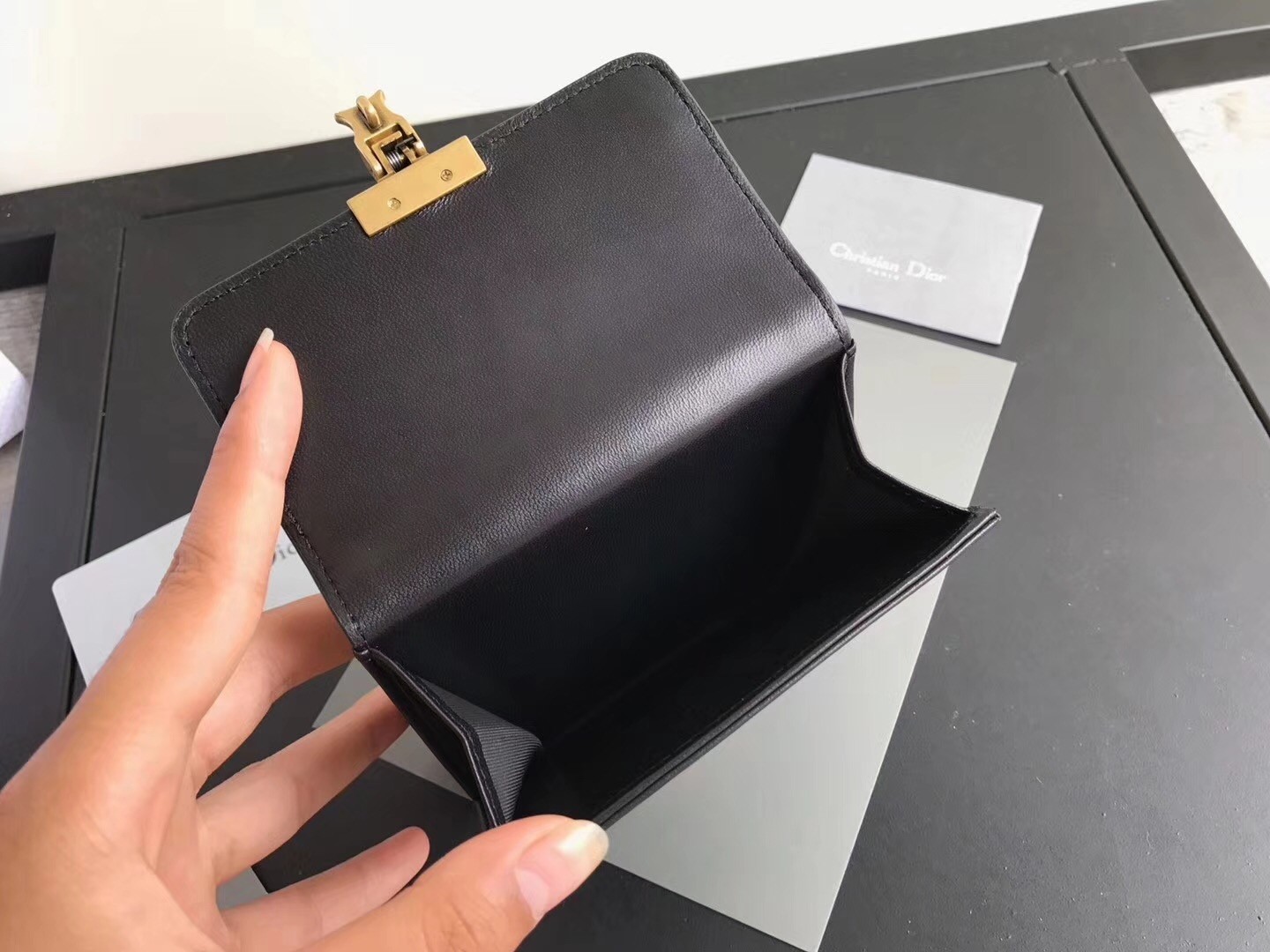 Dior French DiorAddict Wallet In Black Lambskin 499