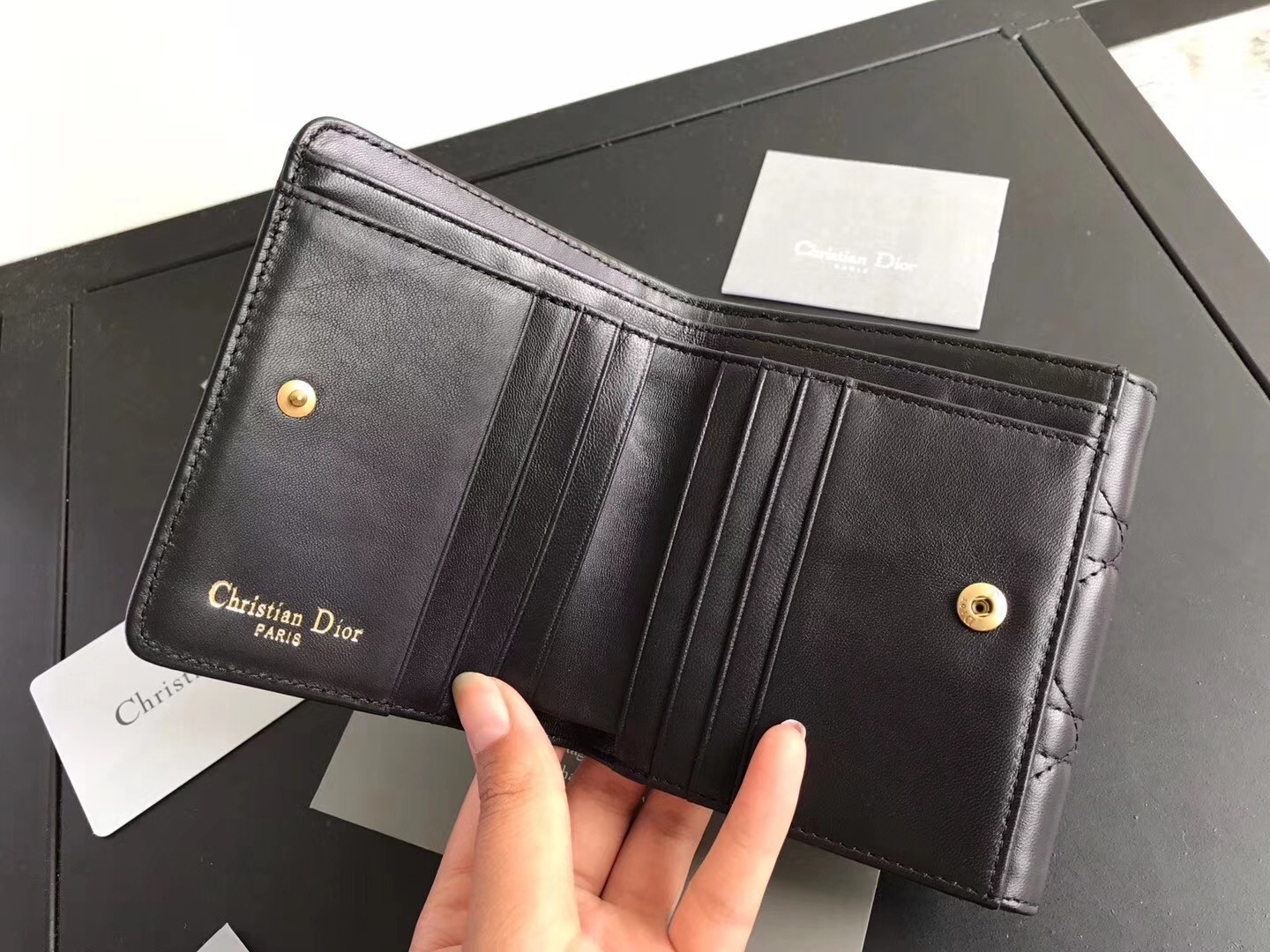 Dior French DiorAddict Wallet In Black Lambskin 499