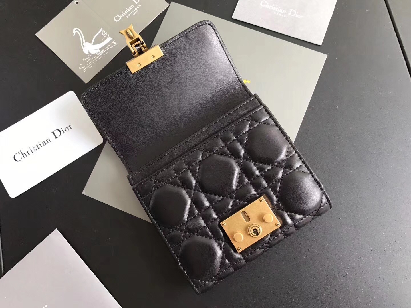 Dior French DiorAddict Wallet In Black Lambskin 499