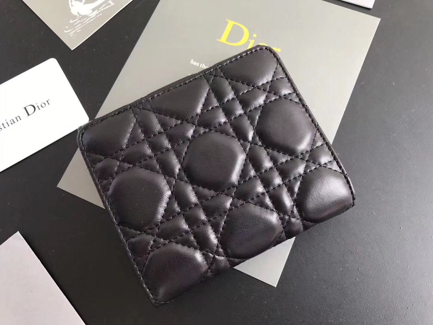 Dior French DiorAddict Wallet In Black Lambskin 499