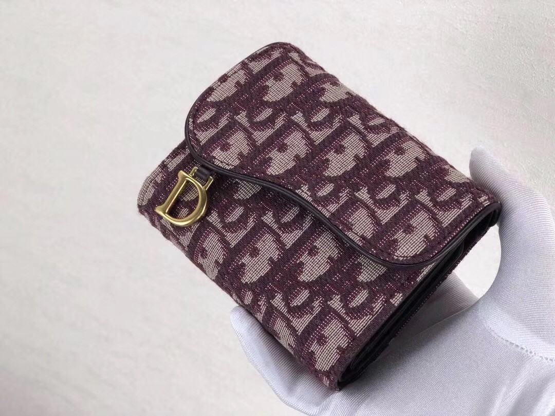 Dior Mini Saddle Tri-Fold Wallet In Bordeaux Oblique Canvas 448