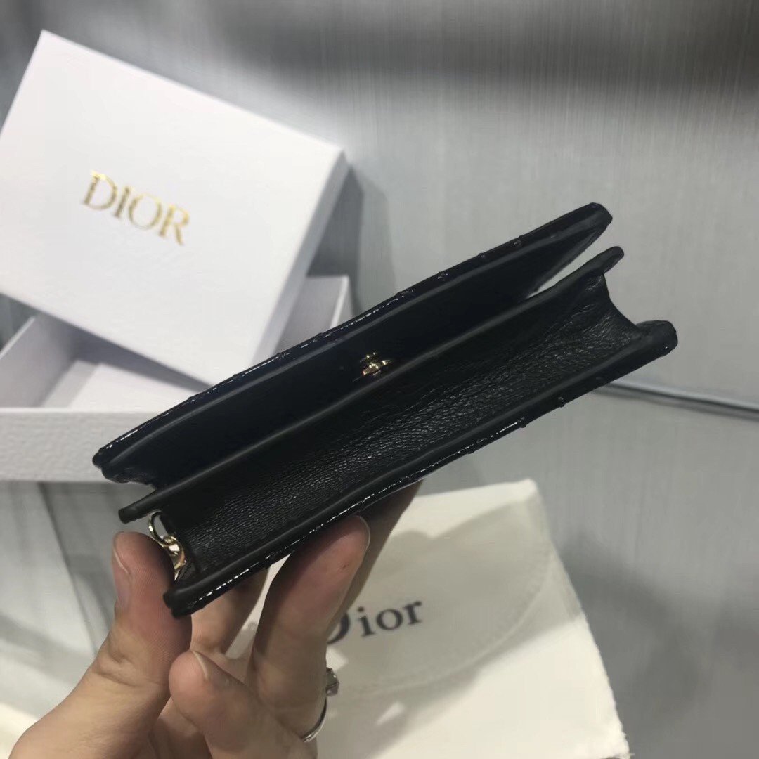 Dior Mini Lady Dior Wallet In Black Patent Leather 660