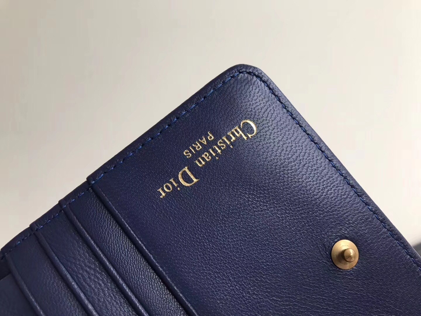 Dior French DiorAddict Wallet In Navy Blue Lambskin 795